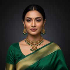 Antique Lakshmi Necklace with Emerald Pearls - NN00351