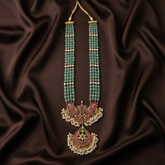 Mint Monalisa beads with Jadau Gold Polish Pendant and Rice Pearls - PB00572