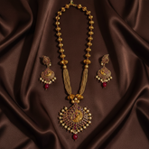 Antique Polish Peacock Pendant With Ruby Bead - NH00507
