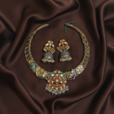 Jadau Fusion Piece German Silver Choker With Jhumki's - KN00677