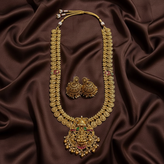 Kaasu Long Lakshmi Haram With Jhumkis - NH00491