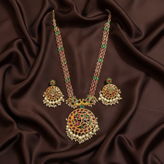 Multi Stones in Gold Polish 2 line Rani Haram - NH00506