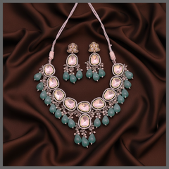 Elegant White Stone Diamond Necklace With Pearls - DN0065