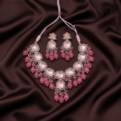 Elegant White Stone Diamond Necklace With Pearls - DN0065