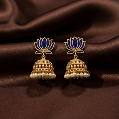 Lotus Nakshi Jhumki In Enamel Painted - NE00640