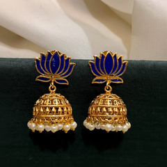 Lotus Nakshi Jhumki In Enamel Painted - NE00640