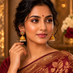 Ruby Flower Jhumki Earring in Kundan - KE00318