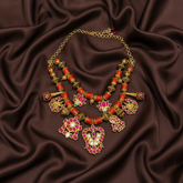 Coral Beautiful Antique Polish Neckpiece with Jadau Small Pendants - PB00566