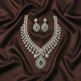 Emerald Stone Daimond Long Haram With Earrings - DH005