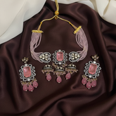 Baby Pink beads Mozonite Set With Earrings - PB00621