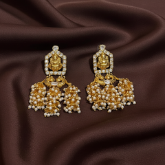 Jadau Stone Lakshmi 3 jhumki traditional earrings - KE002