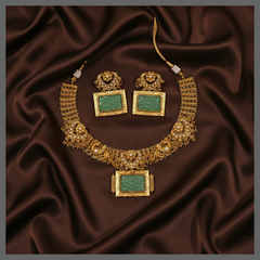 Antique Emerald with Peacock Necklace in Nakshi - NN00616