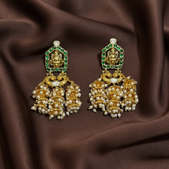 Jadau Stone Lakshmi 3 jhumki traditional earrings - KE002