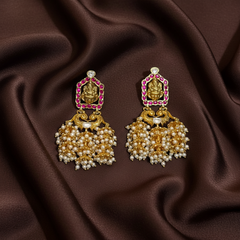 Jadau Stone Lakshmi 3 jhumki traditional earrings - KE002