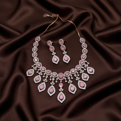 Pink Stone Diamond Necklace Drop Downs - DN0013