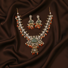 Beautiful White Stone with Rice Pearl Victorian Necklace - VN00118