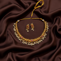 Kante Set With Pota Stone And Rice Pearls - NN00220