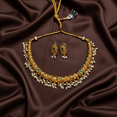 Kante Set With Pota Stone And Rice Pearls - NN00220