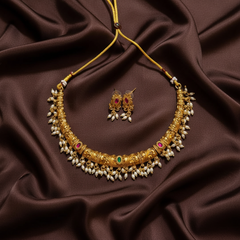 Kante Set With Pota Stone And Rice Pearls - NN00220