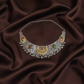 German Silver Necklace With Jadau Pendant - KN00680