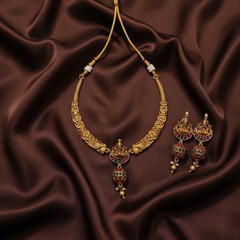 Antic Kante Flower Necklace with Lakshmi pendant in Nakshi - NN00759