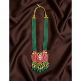 Beautiful Jadau Lotus Pendant With Emerald Crystals - PB00590