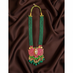 Beautiful Jadau Lotus Pendant With Emerald Crystals - PB00590