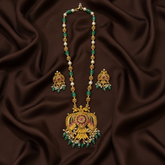 Emerald Beads And Pearl Haram With Gandaberunda Pendant - PB00591