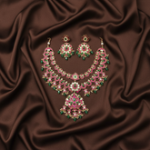 Double Layer Jadau necklace With Screw Back Earrings - Kn00652