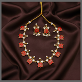 Beautiful Coral Lotus Necklace In Kundan - KN00446