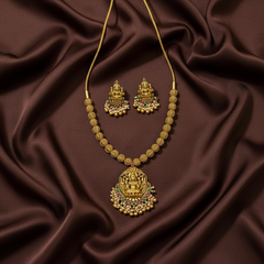 Nakshi lakshmi Pumpkin Pattern Gold Beads With Earrings - NN00947