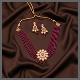 Pink Pearl Necklace With Flower Pendant - PB00540