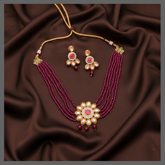 Pink Pearl Necklace With Flower Pendant - PB00540