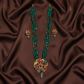 Emerald Monalisa Beads With Navarathna Pendant and Earrings - PB00610