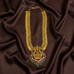 Jadau Long Kaasu Haram With Lakshmi Grand Pendant - KH00435