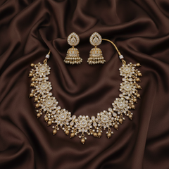 White Lotus Necklace With Jhumki -NN00151