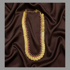 Gold Replica Ruby stone Lakshmi Kaasu Mala - KH00137