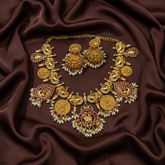 Gold Finish Peacock Guttipusalu Neckalce - NN00945