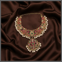 Beautiful Flower Kundan Necklace With Pearls - KN00535