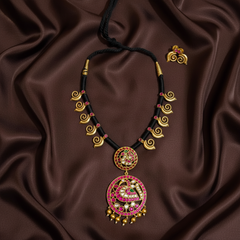 Beautiful Jadau Black Dori WIth Peacock Pendant - BD00171