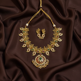 Antique Kempu Mango Necklace With Earrings - NN00981