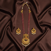 Double Line Ruby Set in Gold Polish With Earrings - NH00513