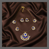 Big Dark Blue Chand Bail Necklace in Kundan - KN00216