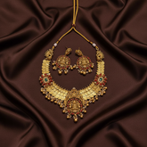 3 Layer Kassu Necklace with Lakshmi Pendant and Flower Side Pendant in Nakshi -NN00644