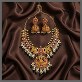Beautiful Lakshmi pendent with peacock in Kundan Necklace - KN00286