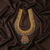Beautiful Flower Multi Pendant with White and Ruby Stone Haram in Kundan - KH00337