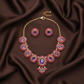 Beautiful Purple Stone Flower In Kundan Neckalce - KN00411