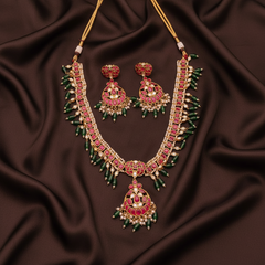 Beautiful Ruby Kundan Necklace With Emerald Beads - KN00558