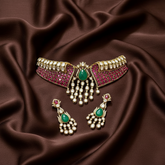 Victorian CZ Stone Choker Set With Earirngs - VN00196