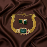Gold Polish Eemrald Stone Choker with Emerald Studs With Screw - NN00884